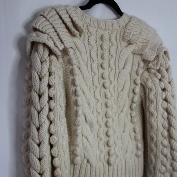 ULLA JOHNSON Verena Cable Knit Pullover Sweater in Ivory - Picture 7 of 14